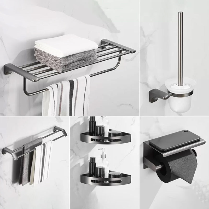 Modern Bathroom Accessories Hardware Set Grey Bathroom Accessory Kit 6-Piece Set Clearhalo 'Bathroom Hardware Sets' 'Bathroom Hardware' 'Bathroom Remodel & Bathroom Fixtures' 'bathroom_hardware_sets' 'Home Improvement' 'home_improvement' 'home_improvement_bathroom_hardware_sets' 6997271