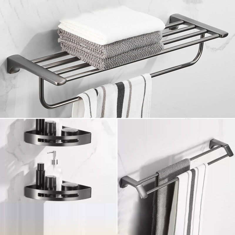 Modern Bathroom Accessories Hardware Set Grey Bathroom Accessory Kit Double Bars 4-Piece Set (Towel Bar) Clearhalo 'Bathroom Hardware Sets' 'Bathroom Hardware' 'Bathroom Remodel & Bathroom Fixtures' 'bathroom_hardware_sets' 'Home Improvement' 'home_improvement' 'home_improvement_bathroom_hardware_sets' 6997274