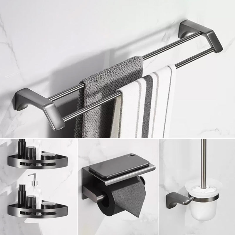 Modern Bathroom Accessories Hardware Set Grey Bathroom Accessory Kit Double Bars 5-Piece Set (Towel Bar) Clearhalo 'Bathroom Hardware Sets' 'Bathroom Hardware' 'Bathroom Remodel & Bathroom Fixtures' 'bathroom_hardware_sets' 'Home Improvement' 'home_improvement' 'home_improvement_bathroom_hardware_sets' 6997275
