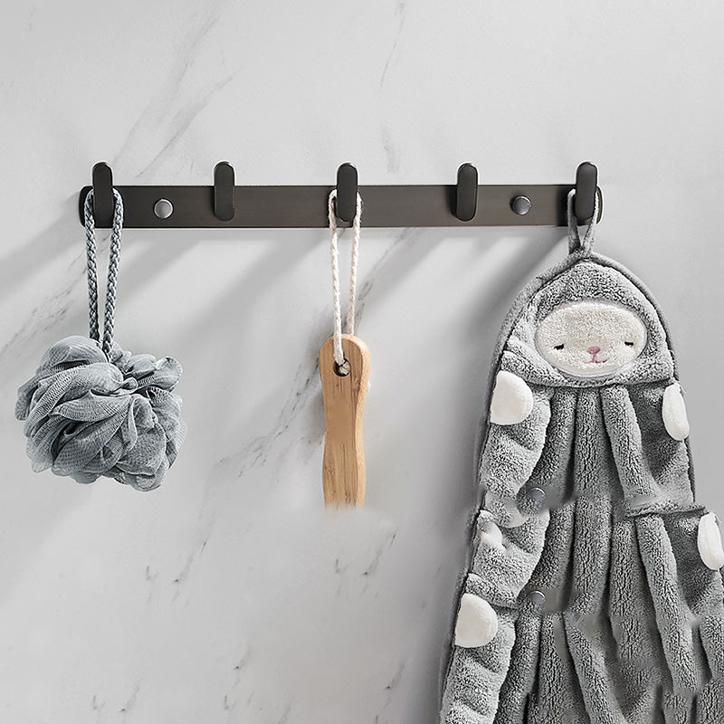 Modern Bathroom Accessories Hardware Set Grey Bathroom Accessory Kit Row Hook-5 Hooks Clearhalo 'Bathroom Hardware Sets' 'Bathroom Hardware' 'Bathroom Remodel & Bathroom Fixtures' 'bathroom_hardware_sets' 'Home Improvement' 'home_improvement' 'home_improvement_bathroom_hardware_sets' 6997278