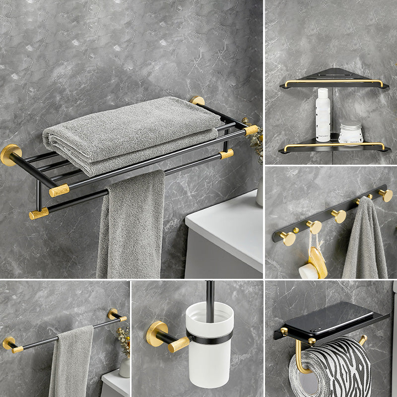 5-Piece Modern Bathroom Accessory Black Brass Bath Hardware Set 7-Piece Set (Single Rod) Clearhalo 'Bathroom Hardware Sets' 'Bathroom Hardware' 'Bathroom Remodel & Bathroom Fixtures' 'bathroom_hardware_sets' 'Home Improvement' 'home_improvement' 'home_improvement_bathroom_hardware_sets' 6997300