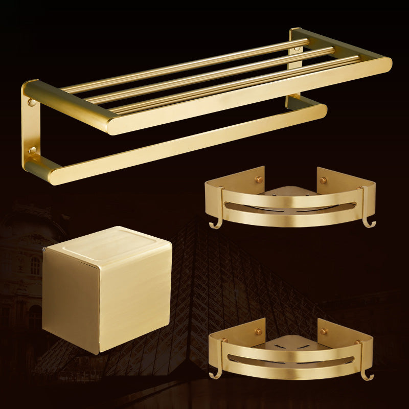 Traditional Bathroom Accessories Hardware Set Gold Bathroom Accessory Kit 4-Piece Set (Triangular Bath Shelf) Clearhalo 'Bathroom Hardware Sets' 'Bathroom Hardware' 'Bathroom Remodel & Bathroom Fixtures' 'bathroom_hardware_sets' 'Home Improvement' 'home_improvement' 'home_improvement_bathroom_hardware_sets' 6997324