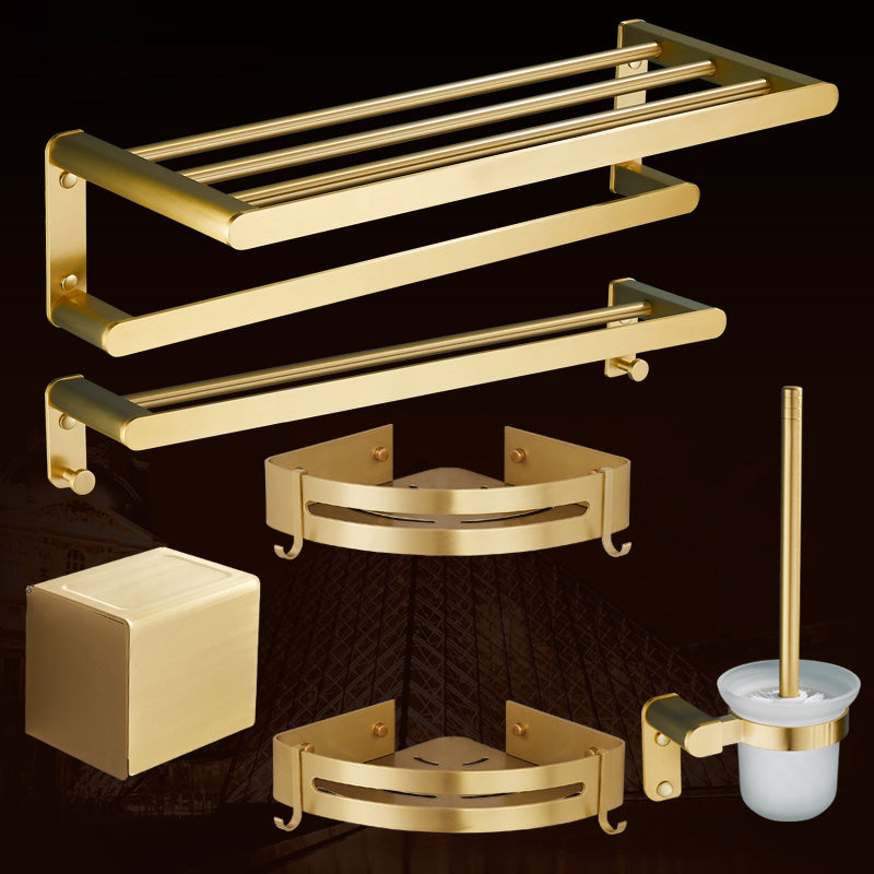 Traditional Bathroom Accessories Hardware Set Gold Bathroom Accessory Kit 6-Piece Set Clearhalo 'Bathroom Hardware Sets' 'Bathroom Hardware' 'Bathroom Remodel & Bathroom Fixtures' 'bathroom_hardware_sets' 'Home Improvement' 'home_improvement' 'home_improvement_bathroom_hardware_sets' 6997334