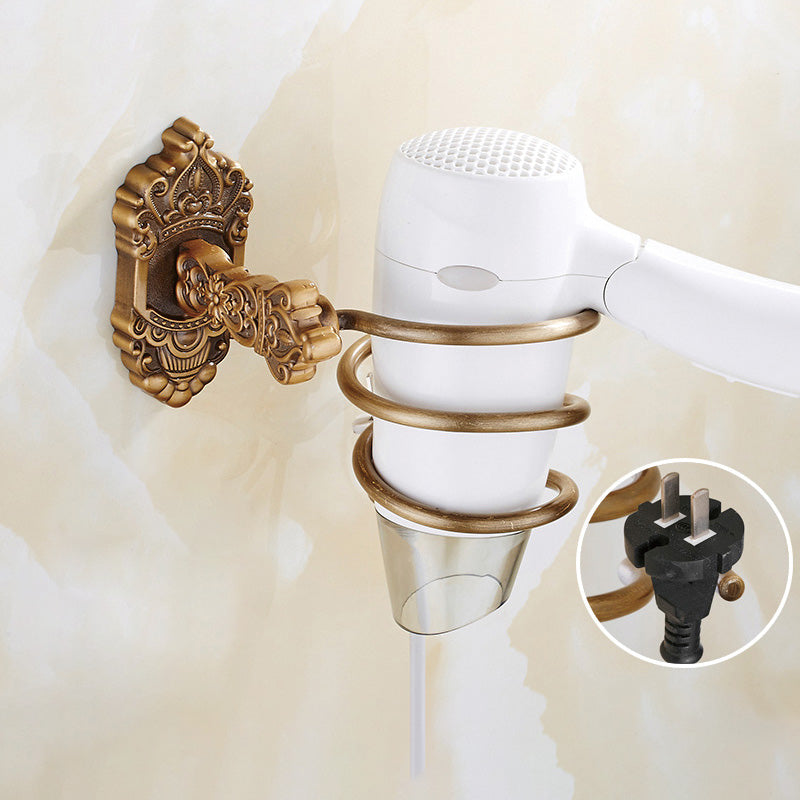 Traditional Bathroom Accessory Set Gold Bathroom Accessory Kit Hair Dryer Holder Clearhalo 'Bathroom Hardware Sets' 'Bathroom Hardware' 'Bathroom Remodel & Bathroom Fixtures' 'bathroom_hardware_sets' 'Home Improvement' 'home_improvement' 'home_improvement_bathroom_hardware_sets' 6997383
