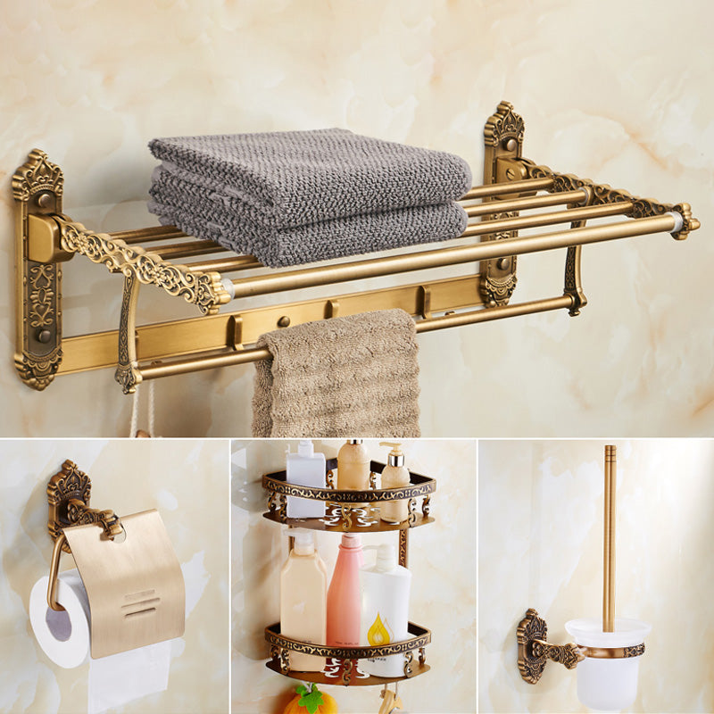 Traditional Bathroom Accessory Set Gold Bathroom Accessory Kit 4-Piece Set (Toilet Paper Holder) Clearhalo 'Bathroom Hardware Sets' 'Bathroom Hardware' 'Bathroom Remodel & Bathroom Fixtures' 'bathroom_hardware_sets' 'Home Improvement' 'home_improvement' 'home_improvement_bathroom_hardware_sets' 6997386