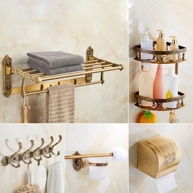 Traditional Bathroom Accessory Set Gold Bathroom Accessory Kit 5-Piece Set (Row Hook) Clearhalo 'Bathroom Hardware Sets' 'Bathroom Hardware' 'Bathroom Remodel & Bathroom Fixtures' 'bathroom_hardware_sets' 'Home Improvement' 'home_improvement' 'home_improvement_bathroom_hardware_sets' 6997390