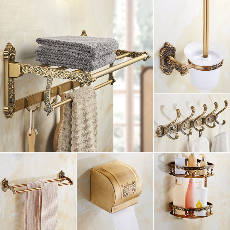 Traditional Bathroom Accessory Set Gold Bathroom Accessory Kit 6-Piece Set Clearhalo 'Bathroom Hardware Sets' 'Bathroom Hardware' 'Bathroom Remodel & Bathroom Fixtures' 'bathroom_hardware_sets' 'Home Improvement' 'home_improvement' 'home_improvement_bathroom_hardware_sets' 6997391