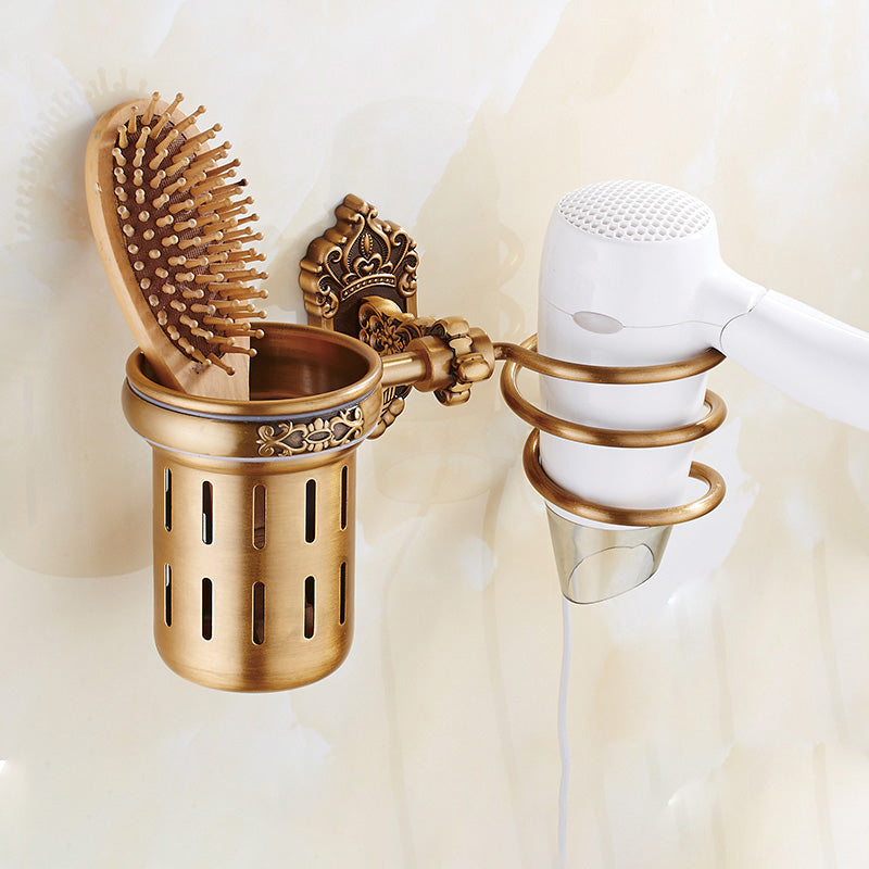 Traditional Bathroom Accessory Set Gold Bathroom Accessory Kit Hair Dryer Holder (9.4") Clearhalo 'Bathroom Hardware Sets' 'Bathroom Hardware' 'Bathroom Remodel & Bathroom Fixtures' 'bathroom_hardware_sets' 'Home Improvement' 'home_improvement' 'home_improvement_bathroom_hardware_sets' 6997401