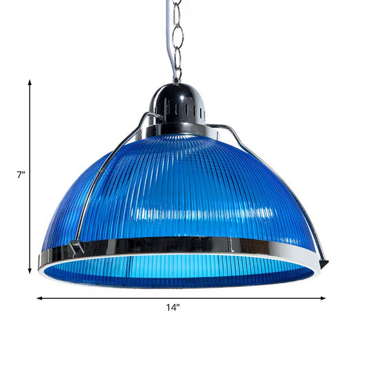 Acrylic and Metal Ribbed Dome Pendant Lighting Industrial 1 Head Living Room Hanging Lamp in White/Red/Yellow Clearhalo 'Ceiling Lights' 'Industrial Pendants' 'Industrial' 'Middle Century Pendants' 'Pendant Lights' 'Pendants' 'Tiffany' Lighting' 69976