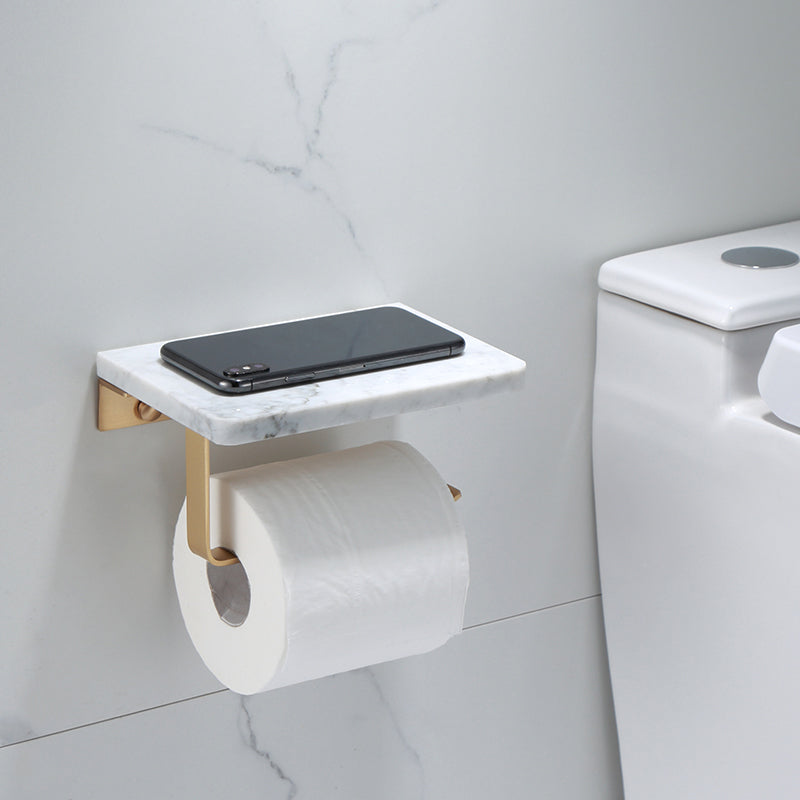 Polished Brass Bathroom Accessory Set Marble Bathroom Hardware White Toilet Paper Holder Clearhalo 'Bathroom Hardware Sets' 'Bathroom Hardware' 'Bathroom Remodel & Bathroom Fixtures' 'bathroom_hardware_sets' 'Home Improvement' 'home_improvement' 'home_improvement_bathroom_hardware_sets' 6997725
