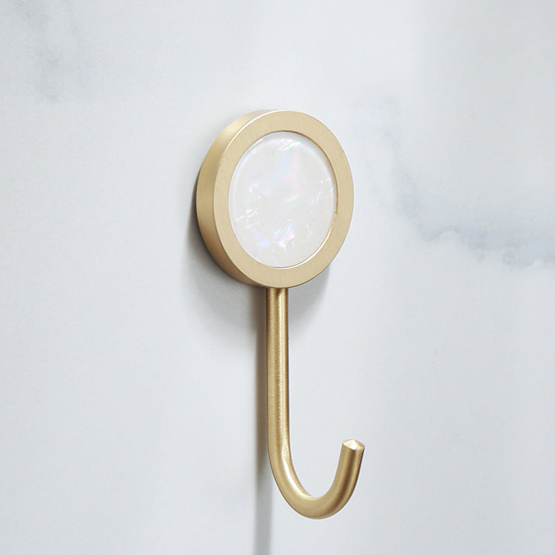 Polished Brass Bathroom Accessory Set Marble Bathroom Hardware White Towel Robe Hook (Single Hook) Clearhalo 'Bathroom Hardware Sets' 'Bathroom Hardware' 'Bathroom Remodel & Bathroom Fixtures' 'bathroom_hardware_sets' 'Home Improvement' 'home_improvement' 'home_improvement_bathroom_hardware_sets' 6997737