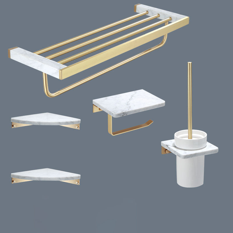 Polished Brass Bathroom Accessory Set Marble Bathroom Hardware White 5-Piece Set (Toilet Paper Holder) Clearhalo 'Bathroom Hardware Sets' 'Bathroom Hardware' 'Bathroom Remodel & Bathroom Fixtures' 'bathroom_hardware_sets' 'Home Improvement' 'home_improvement' 'home_improvement_bathroom_hardware_sets' 6997743