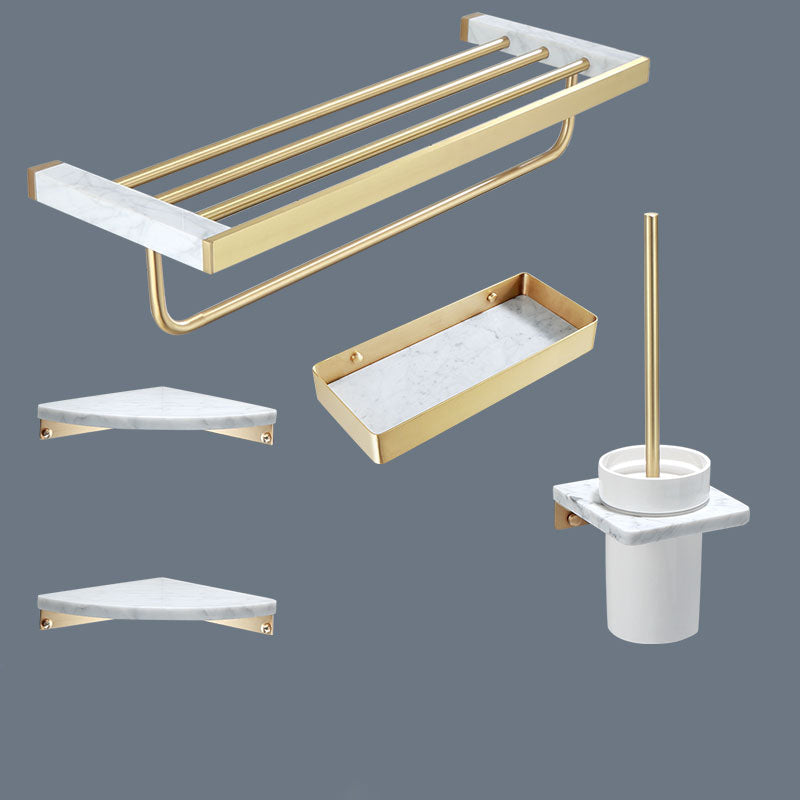 Polished Brass Bathroom Accessory Set Marble Bathroom Hardware White 5 piece Set Clearhalo 'Bathroom Hardware Sets' 'Bathroom Hardware' 'Bathroom Remodel & Bathroom Fixtures' 'bathroom_hardware_sets' 'Home Improvement' 'home_improvement' 'home_improvement_bathroom_hardware_sets' 6997746