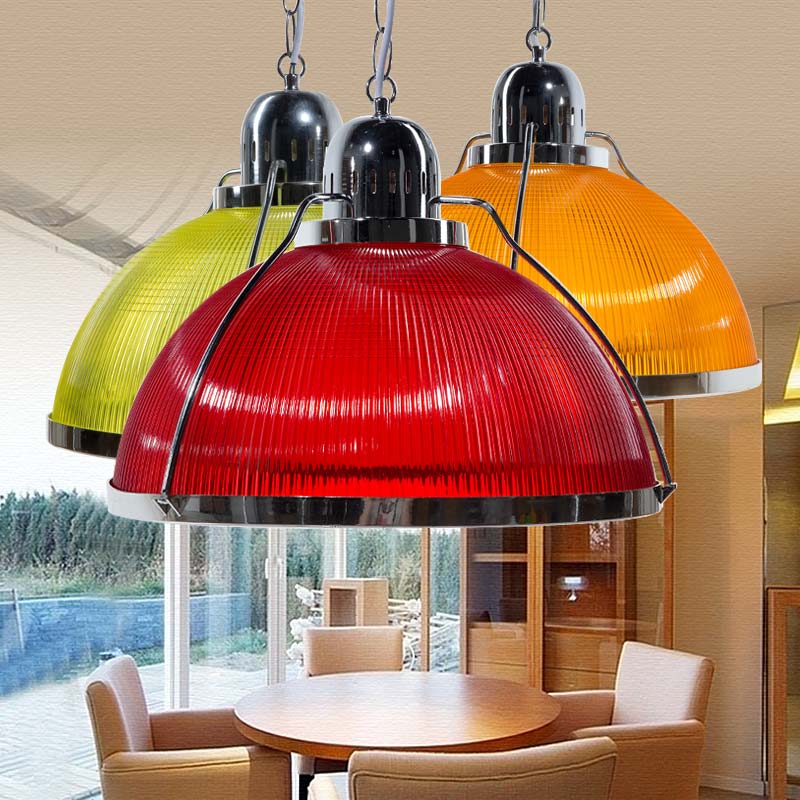 Acrylic and Metal Ribbed Dome Pendant Lighting Industrial 1 Head Living Room Hanging Lamp in White/Red/Yellow Clearhalo 'Ceiling Lights' 'Industrial Pendants' 'Industrial' 'Middle Century Pendants' 'Pendant Lights' 'Pendants' 'Tiffany' Lighting' 69978