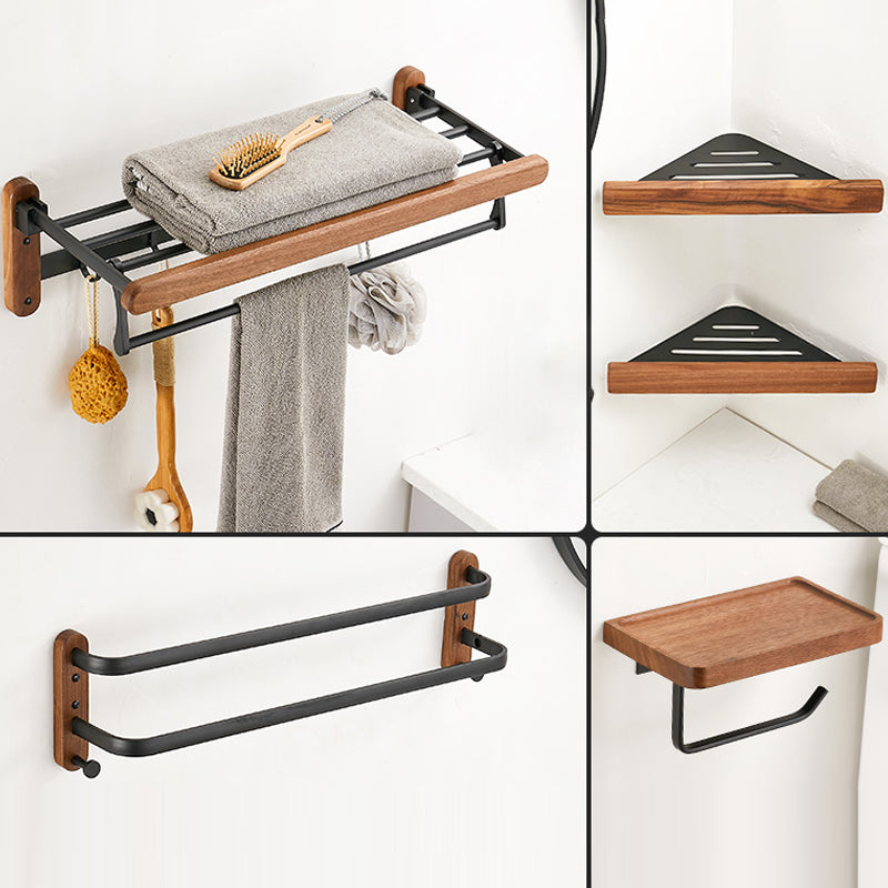Solid Wood Bathroom Accessory Set Foldable Metal Bathroom Hardware 5-Piece Set (8"L Toilet Paper Holder) Clearhalo 'Bathroom Hardware Sets' 'Bathroom Hardware' 'Bathroom Remodel & Bathroom Fixtures' 'bathroom_hardware_sets' 'Home Improvement' 'home_improvement' 'home_improvement_bathroom_hardware_sets' 6997813