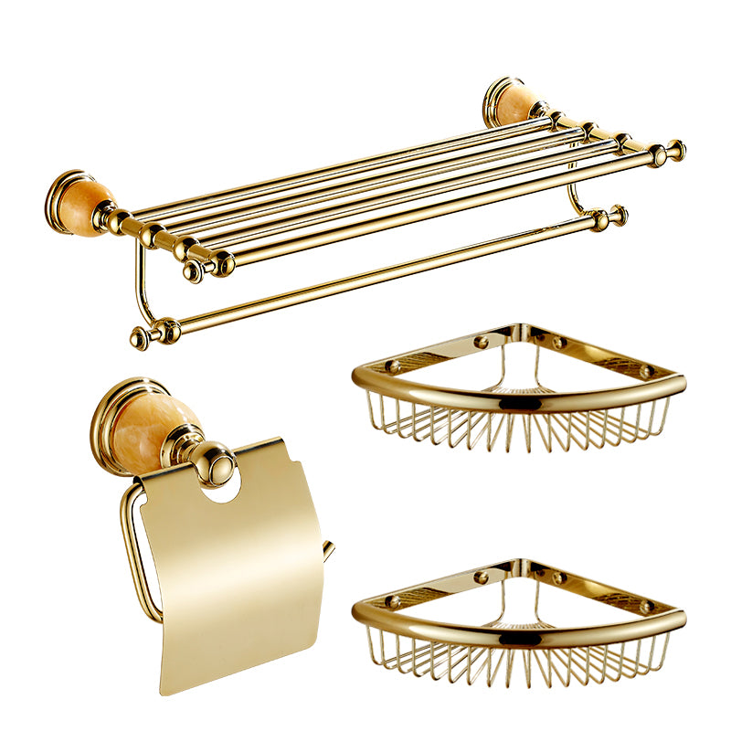 Polished Gold Bathroom Set Metal Bathroom Accessories Hardware Set 4-Piece Set (Toilet Paper Holder) Clearhalo 'Bathroom Hardware Sets' 'Bathroom Hardware' 'Bathroom Remodel & Bathroom Fixtures' 'bathroom_hardware_sets' 'Home Improvement' 'home_improvement' 'home_improvement_bathroom_hardware_sets' 6997869