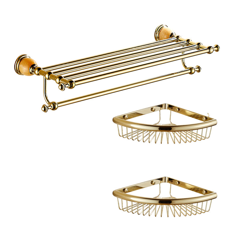 Polished Gold Bathroom Set Metal Bathroom Accessories Hardware Set 3-Piece Set(Double Deck Shelves) Clearhalo 'Bathroom Hardware Sets' 'Bathroom Hardware' 'Bathroom Remodel & Bathroom Fixtures' 'bathroom_hardware_sets' 'Home Improvement' 'home_improvement' 'home_improvement_bathroom_hardware_sets' 6997871