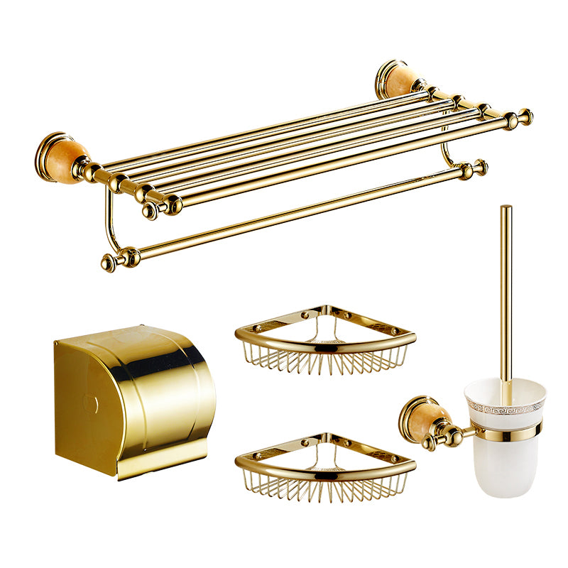 Polished Gold Bathroom Set Metal Bathroom Accessories Hardware Set 5 piece Set Clearhalo 'Bathroom Hardware Sets' 'Bathroom Hardware' 'Bathroom Remodel & Bathroom Fixtures' 'bathroom_hardware_sets' 'Home Improvement' 'home_improvement' 'home_improvement_bathroom_hardware_sets' 6997873
