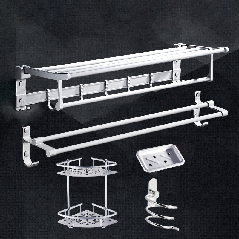 Contemporary Bathroom Accessories Hardware Set in Metal with Soap Dish 5-Piece Set (Double Rods) Clearhalo 'Bathroom Hardware Sets' 'Bathroom Hardware' 'Bathroom Remodel & Bathroom Fixtures' 'bathroom_hardware_sets' 'Home Improvement' 'home_improvement' 'home_improvement_bathroom_hardware_sets' 6997894
