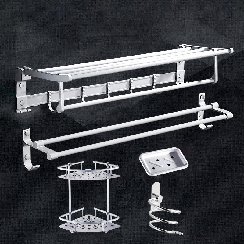 Contemporary Bathroom Accessories Hardware Set in Metal with Soap Dish 5-Piece Set (Double Rods) Clearhalo 'Bathroom Hardware Sets' 'Bathroom Hardware' 'Bathroom Remodel & Bathroom Fixtures' 'bathroom_hardware_sets' 'Home Improvement' 'home_improvement' 'home_improvement_bathroom_hardware_sets' 6997894