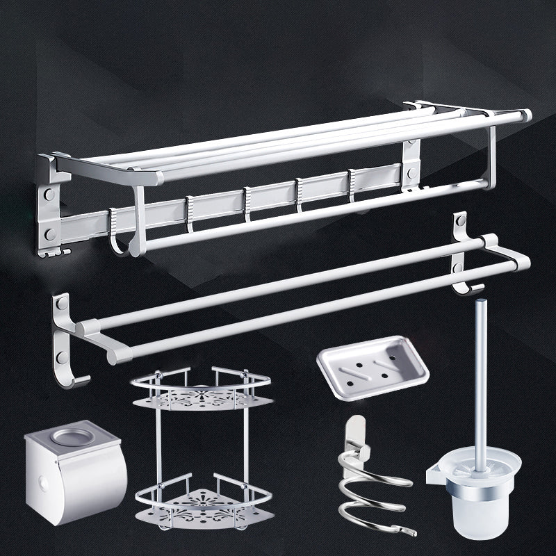 Contemporary Bathroom Accessories Hardware Set in Metal with Soap Dish 7-Piece Set Clearhalo 'Bathroom Hardware Sets' 'Bathroom Hardware' 'Bathroom Remodel & Bathroom Fixtures' 'bathroom_hardware_sets' 'Home Improvement' 'home_improvement' 'home_improvement_bathroom_hardware_sets' 6997897