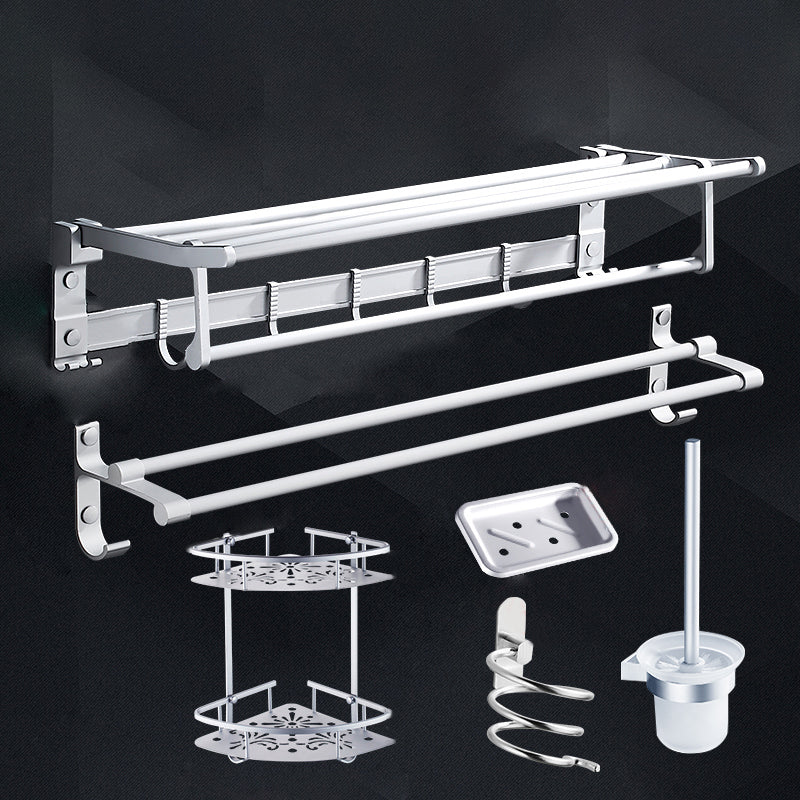 Contemporary Bathroom Accessories Hardware Set in Metal with Soap Dish 6-Piece Set Clearhalo 'Bathroom Hardware Sets' 'Bathroom Hardware' 'Bathroom Remodel & Bathroom Fixtures' 'bathroom_hardware_sets' 'Home Improvement' 'home_improvement' 'home_improvement_bathroom_hardware_sets' 6997901