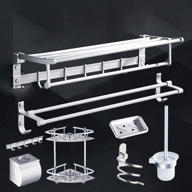 Contemporary Bathroom Accessories Hardware Set in Metal with Soap Dish 8-Piece Set (5-inch) Clearhalo 'Bathroom Hardware Sets' 'Bathroom Hardware' 'Bathroom Remodel & Bathroom Fixtures' 'bathroom_hardware_sets' 'Home Improvement' 'home_improvement' 'home_improvement_bathroom_hardware_sets' 6997903