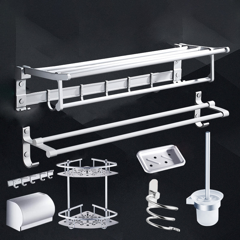 Contemporary Bathroom Accessories Hardware Set in Metal with Soap Dish 8-Piece Set (8-inch) Clearhalo 'Bathroom Hardware Sets' 'Bathroom Hardware' 'Bathroom Remodel & Bathroom Fixtures' 'bathroom_hardware_sets' 'Home Improvement' 'home_improvement' 'home_improvement_bathroom_hardware_sets' 6997905