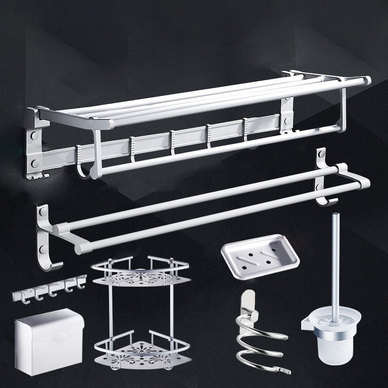 Contemporary Bathroom Accessories Hardware Set in Metal with Soap Dish 8-Piece Set (9-inch) Clearhalo 'Bathroom Hardware Sets' 'Bathroom Hardware' 'Bathroom Remodel & Bathroom Fixtures' 'bathroom_hardware_sets' 'Home Improvement' 'home_improvement' 'home_improvement_bathroom_hardware_sets' 6997907