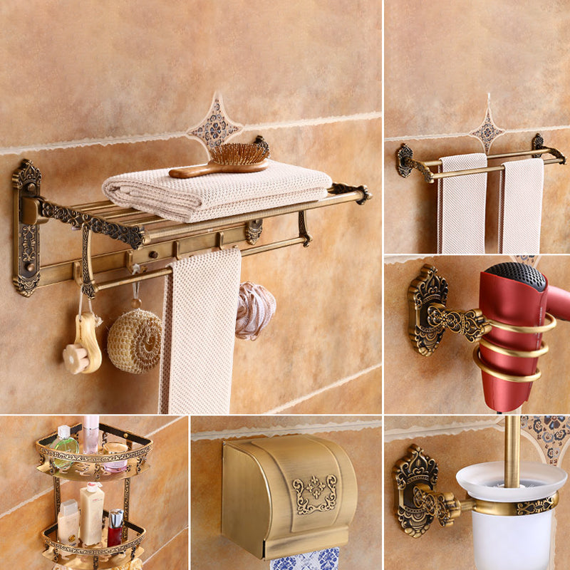 Traditional Metal Bathroom Accessories Hardware Set with Soap Dish Brass Unavailiable 6-Piece Set (Hair Dryer Holder) Clearhalo 'Bathroom Hardware Sets' 'Bathroom Hardware' 'Bathroom Remodel & Bathroom Fixtures' 'bathroom_hardware_sets' 'Home Improvement' 'home_improvement' 'home_improvement_bathroom_hardware_sets' 6997927