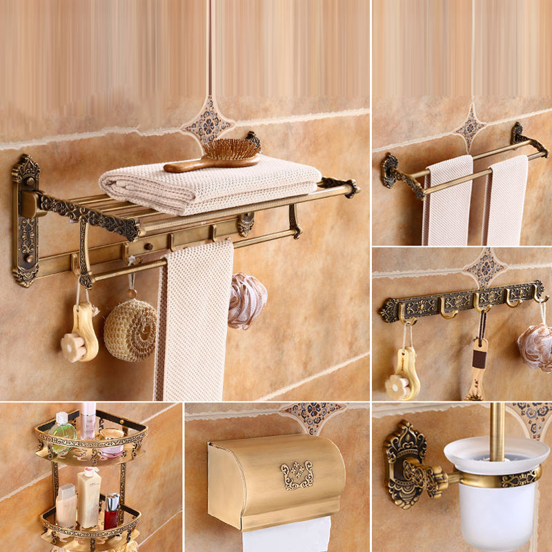 Traditional Metal Bathroom Accessories Hardware Set with Soap Dish Brown Patterned Included 6-Piece Set (Row Hook) Clearhalo 'Bathroom Hardware Sets' 'Bathroom Hardware' 'Bathroom Remodel & Bathroom Fixtures' 'bathroom_hardware_sets' 'Home Improvement' 'home_improvement' 'home_improvement_bathroom_hardware_sets' 6997939