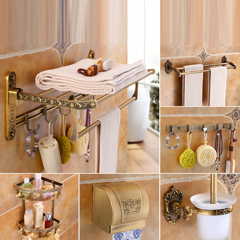 Traditional Metal Bathroom Accessories Hardware Set with Soap Dish Brass Patterned Not Included 6-Piece Set (Row Hook) Clearhalo 'Bathroom Hardware Sets' 'Bathroom Hardware' 'Bathroom Remodel & Bathroom Fixtures' 'bathroom_hardware_sets' 'Home Improvement' 'home_improvement' 'home_improvement_bathroom_hardware_sets' 6997940