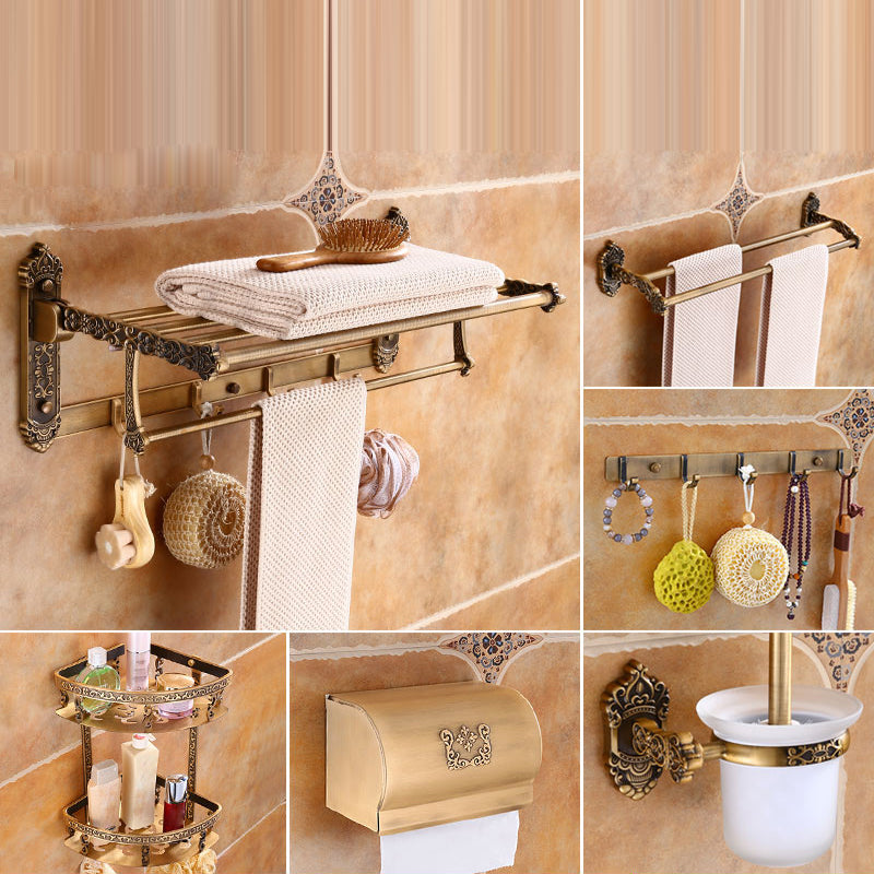 Traditional Metal Bathroom Accessories Hardware Set with Soap Dish Brown Patterned Not Included 6-Piece Set (Row Hook) Clearhalo 'Bathroom Hardware Sets' 'Bathroom Hardware' 'Bathroom Remodel & Bathroom Fixtures' 'bathroom_hardware_sets' 'Home Improvement' 'home_improvement' 'home_improvement_bathroom_hardware_sets' 6997941