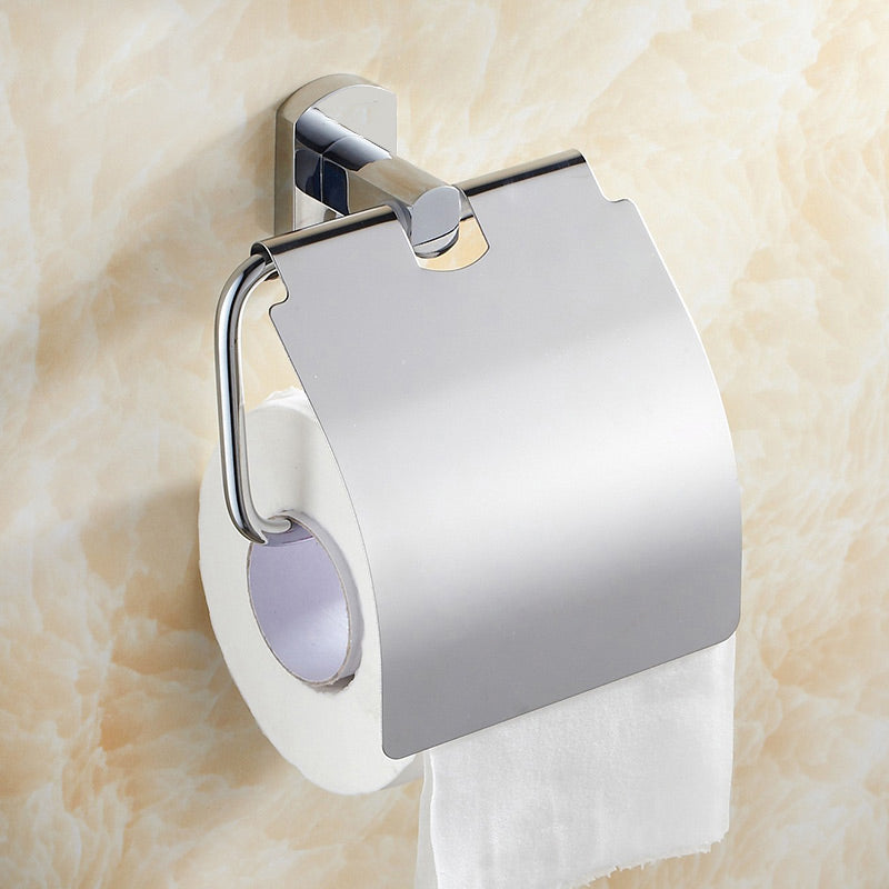 Contemporary Bathroom Accessories Hardware Set In Silver Metal Toilet Paper Holder Clearhalo 'Bathroom Hardware Sets' 'Bathroom Hardware' 'Bathroom Remodel & Bathroom Fixtures' 'bathroom_hardware_sets' 'Home Improvement' 'home_improvement' 'home_improvement_bathroom_hardware_sets' 6997945