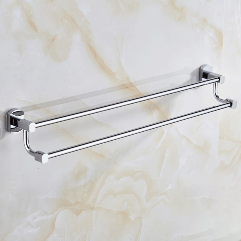 Contemporary Bathroom Accessories Hardware Set In Silver Metal Towel Bar (Double Rods) Clearhalo 'Bathroom Hardware Sets' 'Bathroom Hardware' 'Bathroom Remodel & Bathroom Fixtures' 'bathroom_hardware_sets' 'Home Improvement' 'home_improvement' 'home_improvement_bathroom_hardware_sets' 6997947