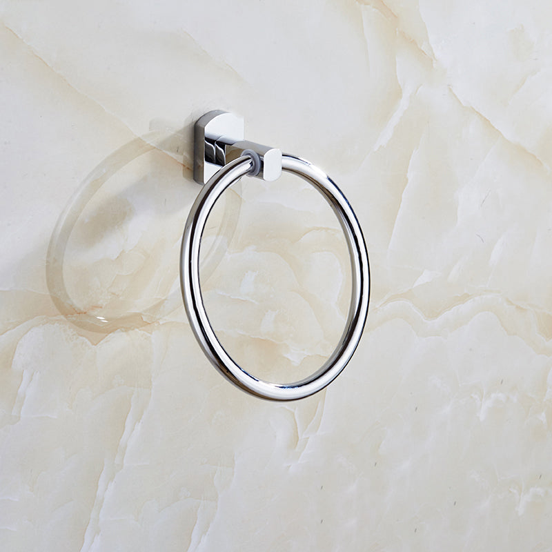 Contemporary Bathroom Accessories Hardware Set In Silver Metal Towel Ring Clearhalo 'Bathroom Hardware Sets' 'Bathroom Hardware' 'Bathroom Remodel & Bathroom Fixtures' 'bathroom_hardware_sets' 'Home Improvement' 'home_improvement' 'home_improvement_bathroom_hardware_sets' 6997949