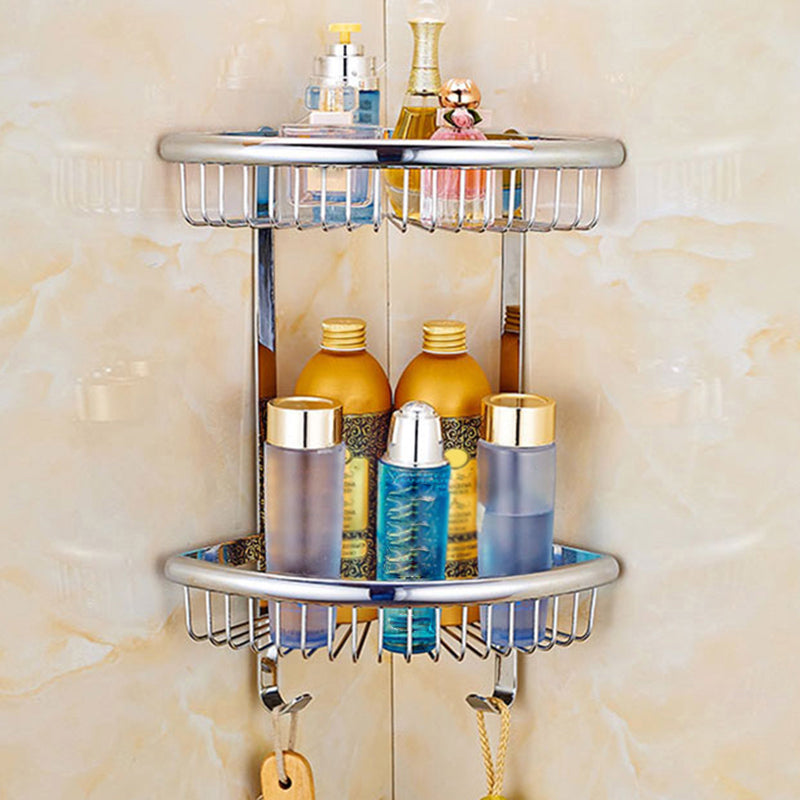 Contemporary Bathroom Accessories Hardware Set In Silver Metal Double Layer Triangle Bath Shelves Clearhalo 'Bathroom Hardware Sets' 'Bathroom Hardware' 'Bathroom Remodel & Bathroom Fixtures' 'bathroom_hardware_sets' 'Home Improvement' 'home_improvement' 'home_improvement_bathroom_hardware_sets' 6997951