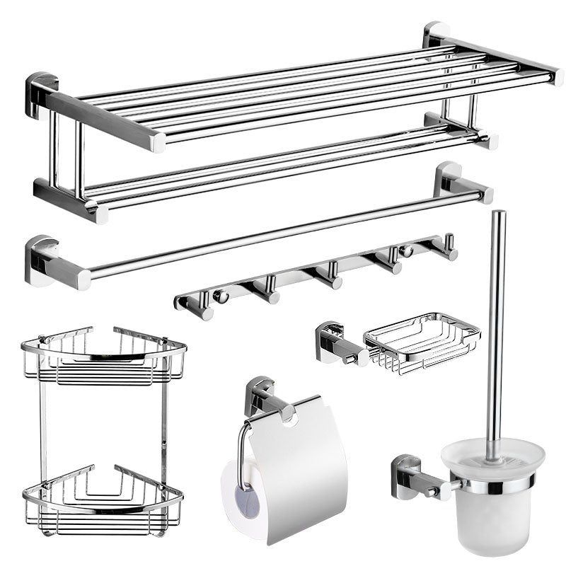 Contemporary Bathroom Accessories Hardware Set In Silver Metal Clearhalo 'Bathroom Hardware Sets' 'Bathroom Hardware' 'Bathroom Remodel & Bathroom Fixtures' 'bathroom_hardware_sets' 'Home Improvement' 'home_improvement' 'home_improvement_bathroom_hardware_sets' 6997953
