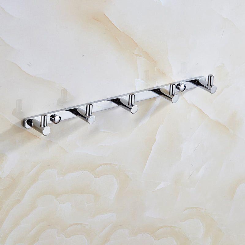 Contemporary Bathroom Accessories Hardware Set In Silver Metal Towel Robe Hook (Row Hooks) Clearhalo 'Bathroom Hardware Sets' 'Bathroom Hardware' 'Bathroom Remodel & Bathroom Fixtures' 'bathroom_hardware_sets' 'Home Improvement' 'home_improvement' 'home_improvement_bathroom_hardware_sets' 6997962