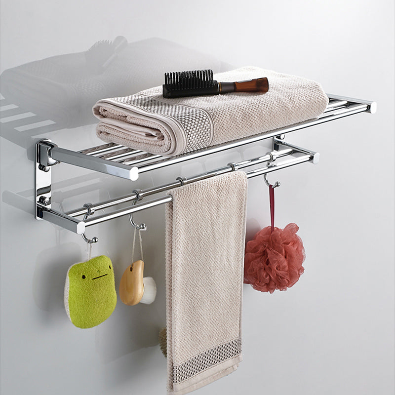 Contemporary Bathroom Accessories Hardware Set In Silver Metal Towel Rack (24"L with Hook) Clearhalo 'Bathroom Hardware Sets' 'Bathroom Hardware' 'Bathroom Remodel & Bathroom Fixtures' 'bathroom_hardware_sets' 'Home Improvement' 'home_improvement' 'home_improvement_bathroom_hardware_sets' 6997967