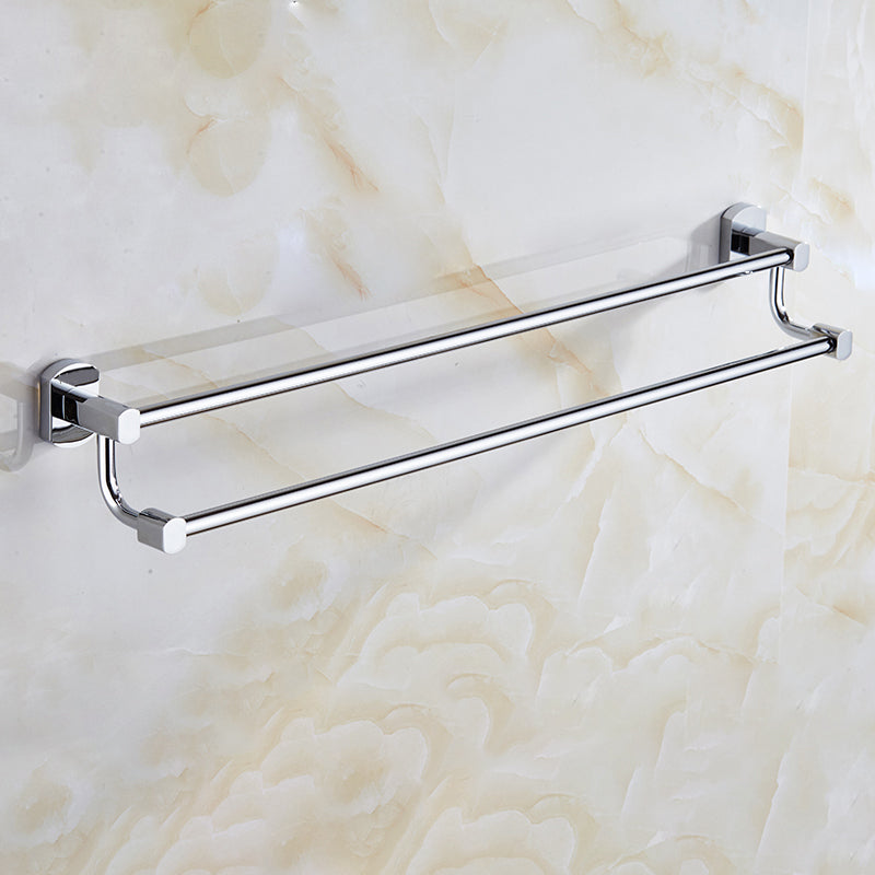 Contemporary Bathroom Accessories Hardware Set In Silver Metal Double Layer Towel Bar Clearhalo 'Bathroom Hardware Sets' 'Bathroom Hardware' 'Bathroom Remodel & Bathroom Fixtures' 'bathroom_hardware_sets' 'Home Improvement' 'home_improvement' 'home_improvement_bathroom_hardware_sets' 6997968