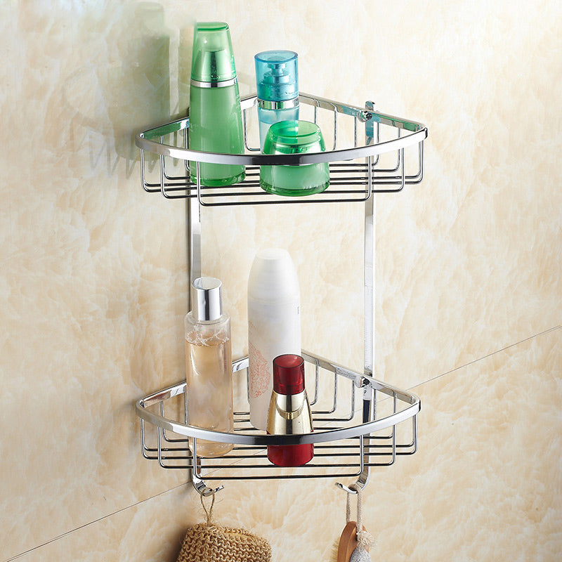 Contemporary Bathroom Accessories Hardware Set In Silver Metal Triangle Bath Shelf (with Hook) Clearhalo 'Bathroom Hardware Sets' 'Bathroom Hardware' 'Bathroom Remodel & Bathroom Fixtures' 'bathroom_hardware_sets' 'Home Improvement' 'home_improvement' 'home_improvement_bathroom_hardware_sets' 6997969
