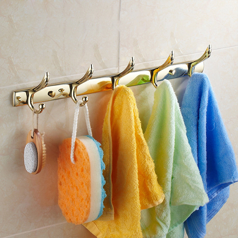 Traditional Style Golden Bathroom Accessory as Individual or as a Set Towel Robe Hook (Row Hooks) Clearhalo 'Bathroom Hardware Sets' 'Bathroom Hardware' 'Bathroom Remodel & Bathroom Fixtures' 'bathroom_hardware_sets' 'Home Improvement' 'home_improvement' 'home_improvement_bathroom_hardware_sets' 6997991