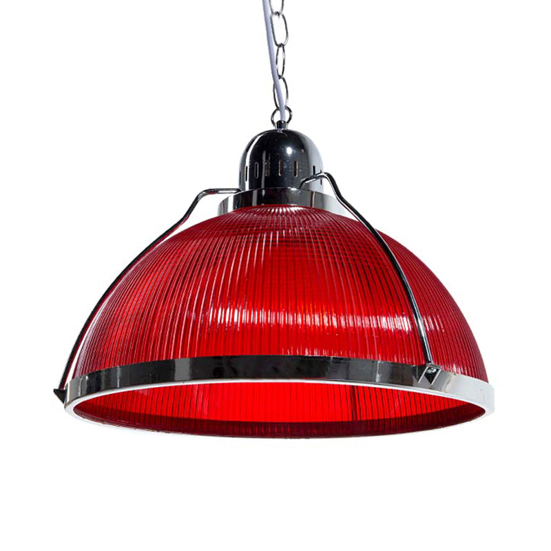 Acrylic and Metal Ribbed Dome Pendant Lighting Industrial 1 Head Living Room Hanging Lamp in White/Red/Yellow Clearhalo 'Ceiling Lights' 'Industrial Pendants' 'Industrial' 'Middle Century Pendants' 'Pendant Lights' 'Pendants' 'Tiffany' Lighting' 69980