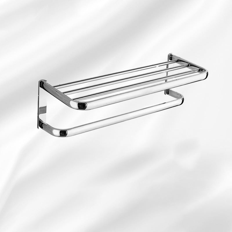 Contemporary Silver Bathroom Set with Bath Shelf and Towel Bar Towel Rack Clearhalo 'Bathroom Hardware Sets' 'Bathroom Hardware' 'Bathroom Remodel & Bathroom Fixtures' 'bathroom_hardware_sets' 'Home Improvement' 'home_improvement' 'home_improvement_bathroom_hardware_sets' 6998016