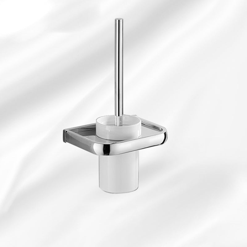 Contemporary Silver Bathroom Set with Bath Shelf and Towel Bar Toilet Brush Clearhalo 'Bathroom Hardware Sets' 'Bathroom Hardware' 'Bathroom Remodel & Bathroom Fixtures' 'bathroom_hardware_sets' 'Home Improvement' 'home_improvement' 'home_improvement_bathroom_hardware_sets' 6998018