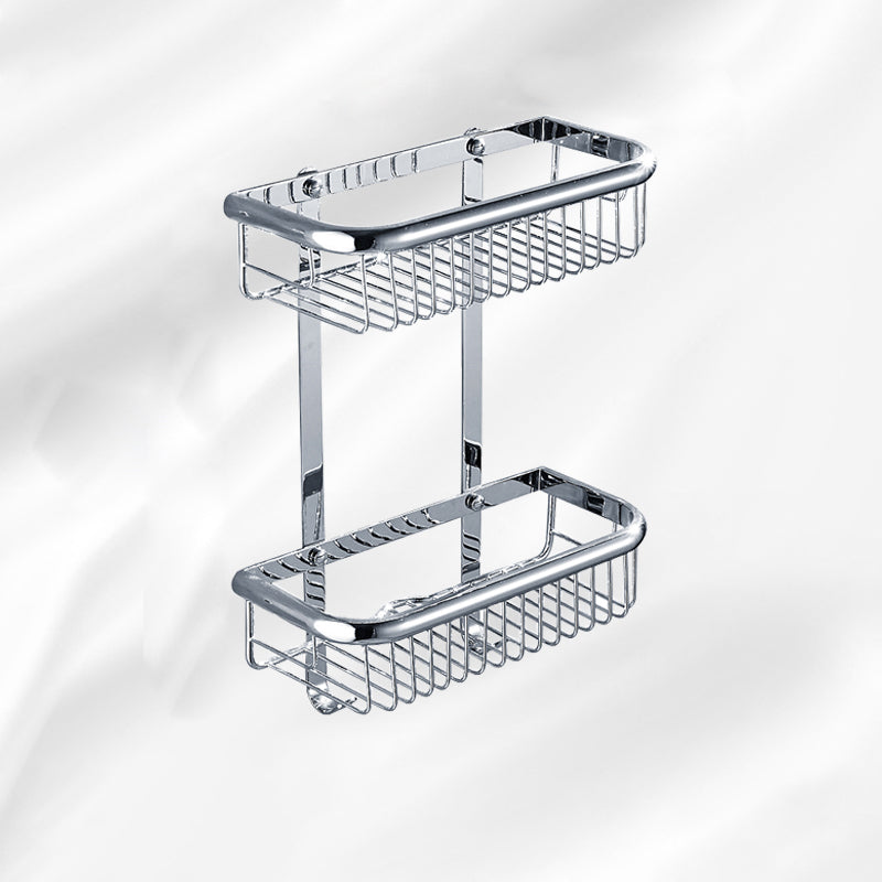 Contemporary Silver Bathroom Set with Bath Shelf and Towel Bar Double Layer Square Bath Shelves Clearhalo 'Bathroom Hardware Sets' 'Bathroom Hardware' 'Bathroom Remodel & Bathroom Fixtures' 'bathroom_hardware_sets' 'Home Improvement' 'home_improvement' 'home_improvement_bathroom_hardware_sets' 6998026