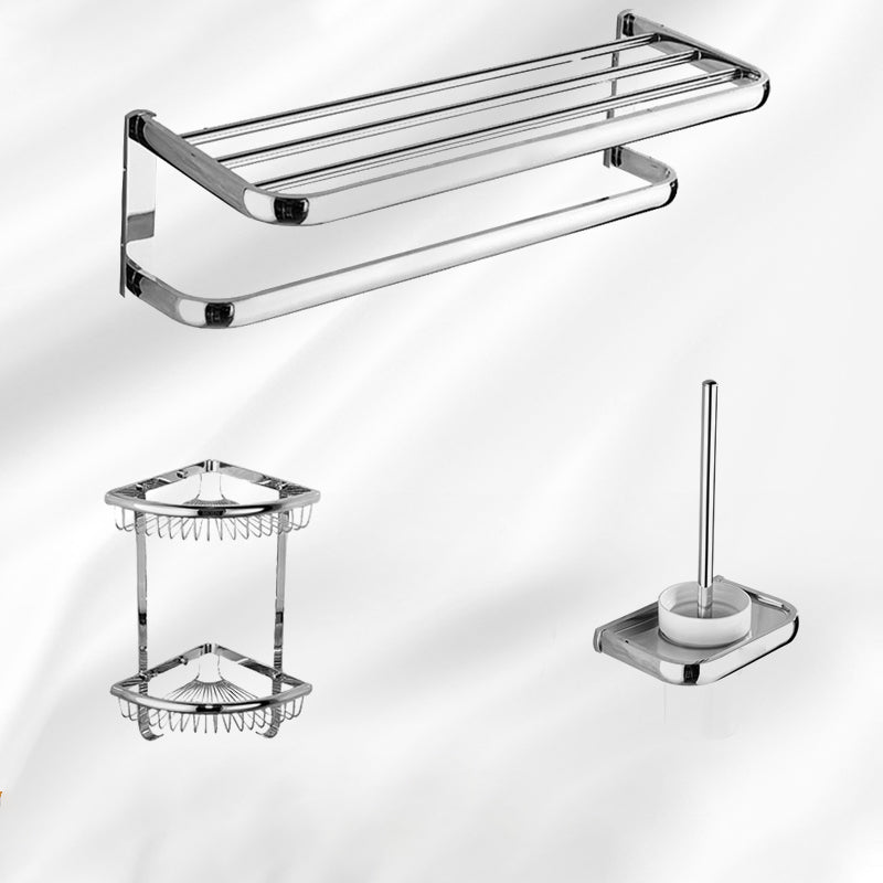 Contemporary Silver Bathroom Set with Bath Shelf and Towel Bar 3-Piece Set Clearhalo 'Bathroom Hardware Sets' 'Bathroom Hardware' 'Bathroom Remodel & Bathroom Fixtures' 'bathroom_hardware_sets' 'Home Improvement' 'home_improvement' 'home_improvement_bathroom_hardware_sets' 6998027