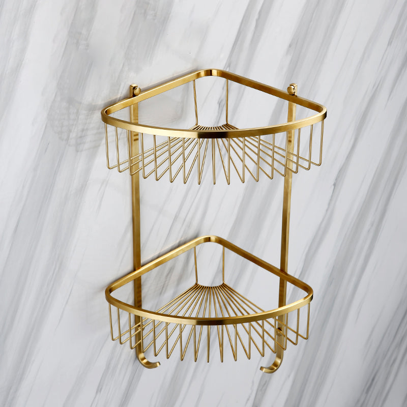Traditional Style Brass Bathroom Accessory as Individual or as a Set in Metal Double Layer Triangle Bath Shelves Clearhalo 'Bathroom Hardware Sets' 'Bathroom Hardware' 'Bathroom Remodel & Bathroom Fixtures' 'bathroom_hardware_sets' 'Home Improvement' 'home_improvement' 'home_improvement_bathroom_hardware_sets' 6998058