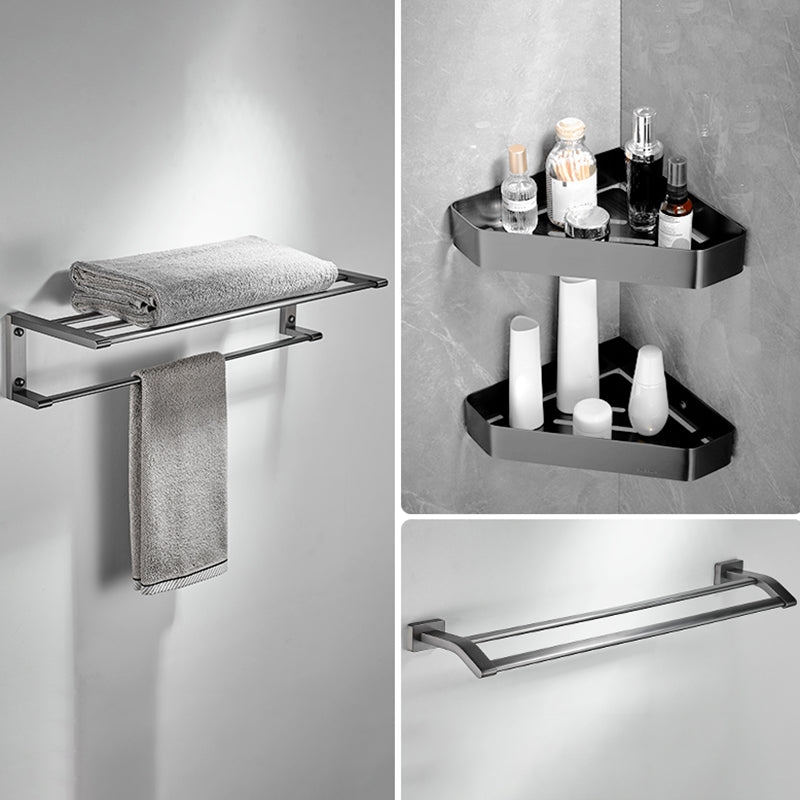 Matte Gray Bathroom Set Metal Bathroom Accessories Hardware Set 4-Piece Set (Triangular Bath Shelf) Clearhalo 'Bathroom Hardware Sets' 'Bathroom Hardware' 'Bathroom Remodel & Bathroom Fixtures' 'bathroom_hardware_sets' 'Home Improvement' 'home_improvement' 'home_improvement_bathroom_hardware_sets' 6998081